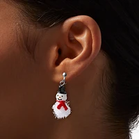 Pom Pom Snowman Clip-On Drop Earrings