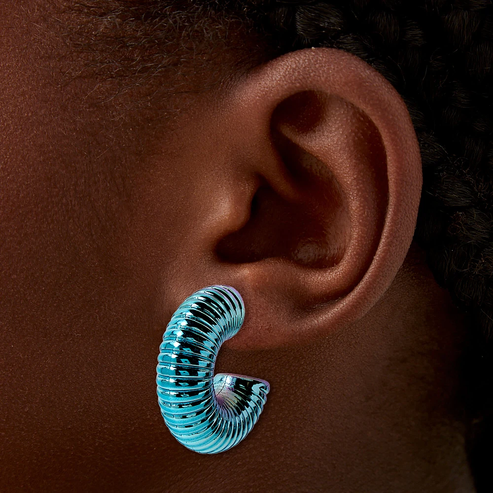 Blue Anodized Chunky Coil Hoop Earrings