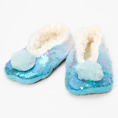 Claire's Club Sequin Plush Pom Pom Youth Slippers