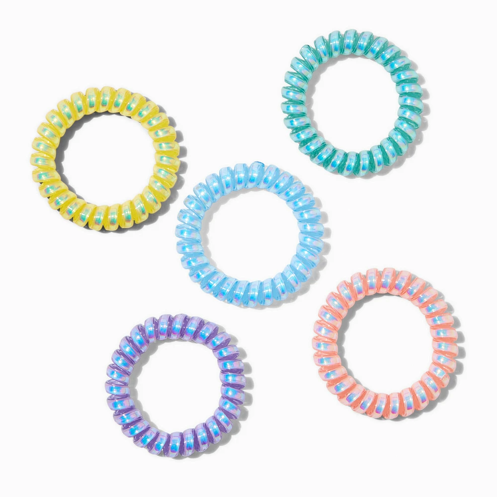 Pastel Iridescent Spiral Hair Ties - 5 Pack