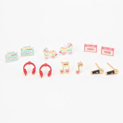 Retro Musical Pastel Stud Earrings - 6 Pack