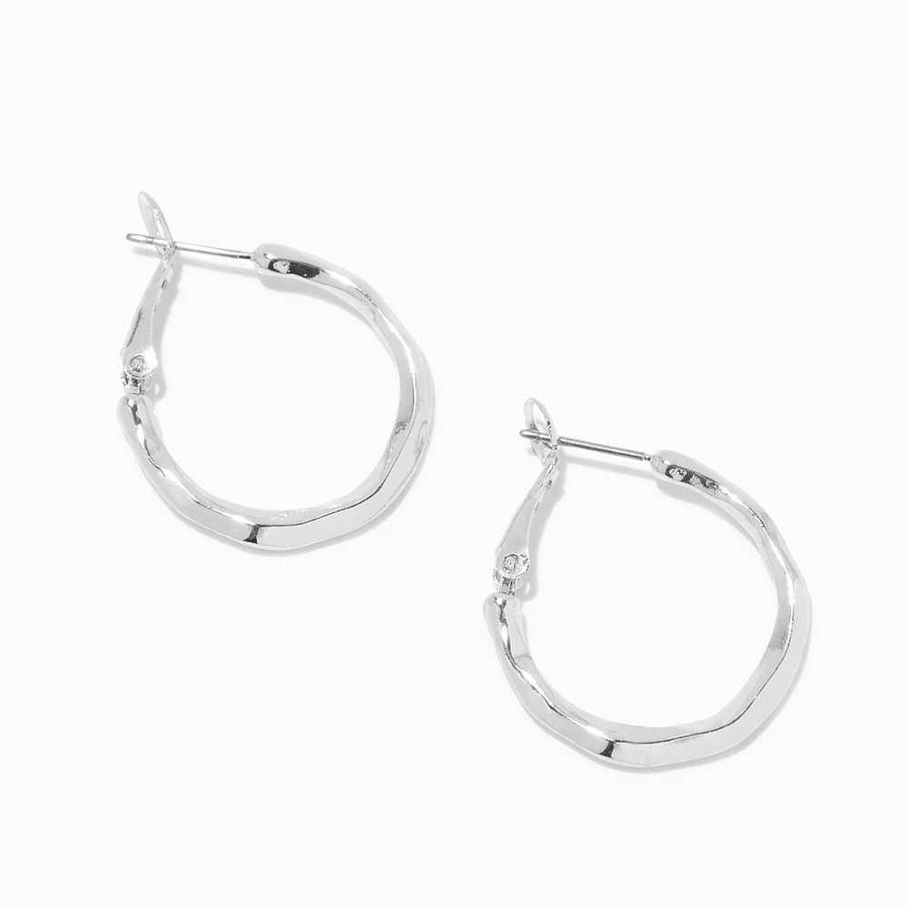 Silver-tone 25mm Molten Hoop Earrings