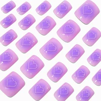 Purple Radiating Hearts Medium Square Vegan Faux Nail Set - 24 Pack