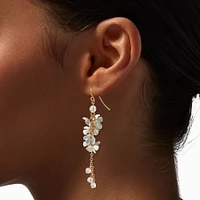 Gold-tone Mini White Flower Linear Drop Earrings