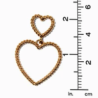 Gold-tone Twisted Double Heart 2" Drop Earrings