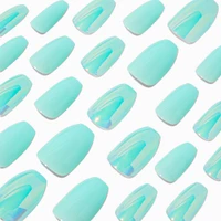 Mint Green Holographic Squareletto Vegan Faux Nail Set - 24 Pack