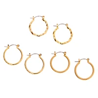 Gold-tone Thick Textured 20mm Hoop Earrings - 3 Pack