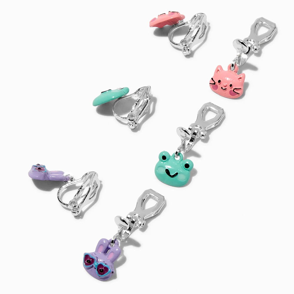 Cat, Frog & Bunny Clip-On Earrings - 3 Pack