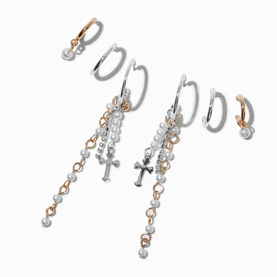 Mixed Metal Pearl Earring Stackables Set - 3 Pack