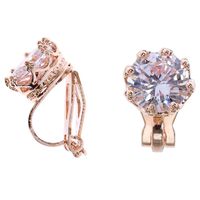 Rose Gold Cubic Zirconia Round Clip On Earrings - 8MM