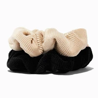 Black & Ivory Ribbed Hair Scrunchies - 2 Pack