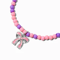 Claire's Club Pink & Purple Bow Seed Bead Stretch Bracelet