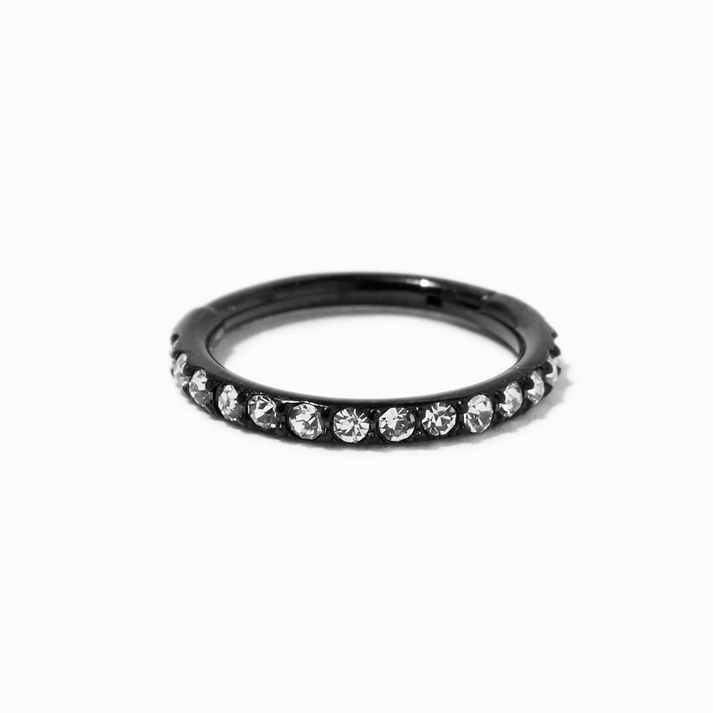 Black Titanium 18G Crystal Hoop Clicker Nose Hoop