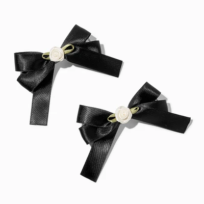 Black Floral Embellished Bow Hair Clips - 2 Pack