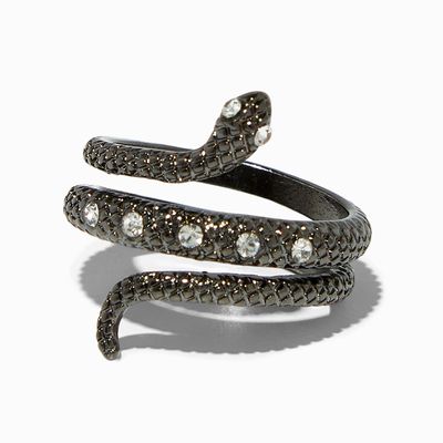 Hematite Crystal Textured Snake Wrap Ring