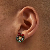 Christmas Wreath Rhinestone Stud Earrings