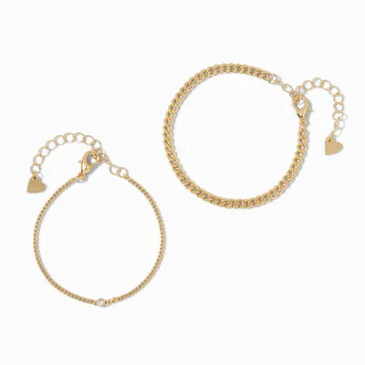 C LUXE by Claire's 18k Yellow Gold Plated Cubic Zirconia Chain Bracelets - 2 Pack