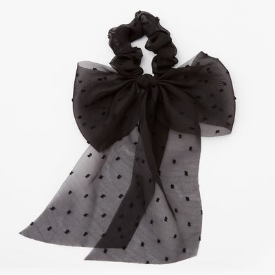 Dotted Organza Bow Hair Scrunchie - Black
