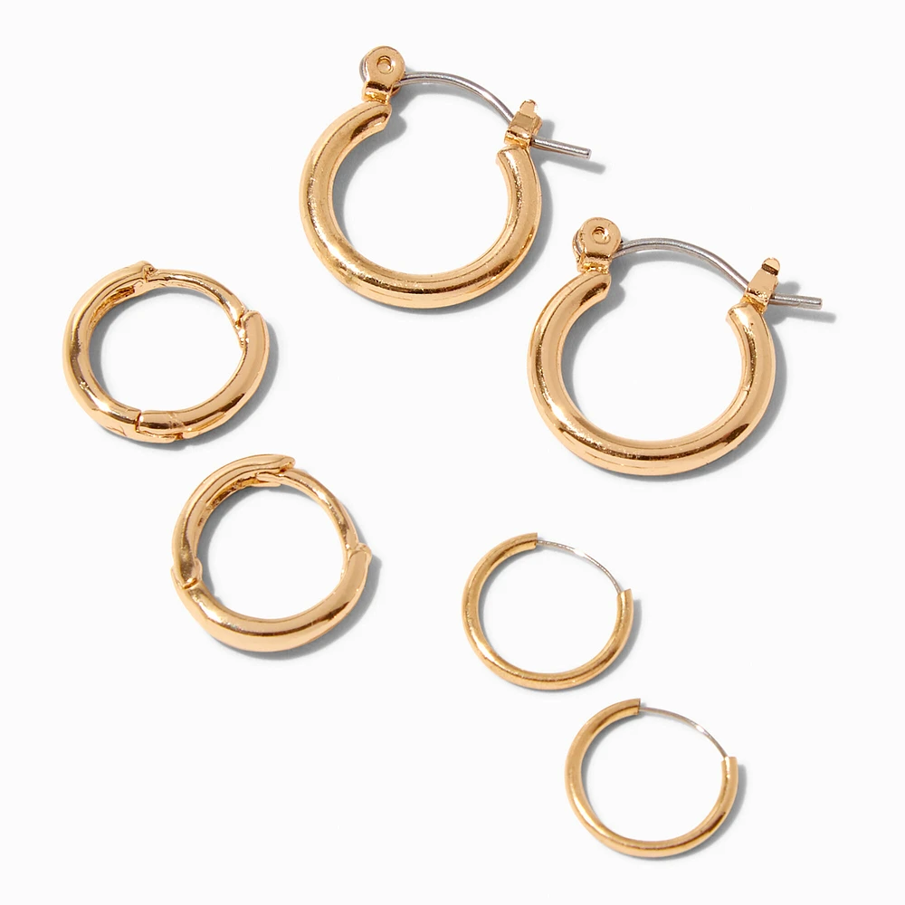Gold-tone Graduated Hinge Hoop Earrings - 3 Pack