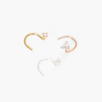Sterling Silver Geometric Crystal Nose Rings - 3 Pack