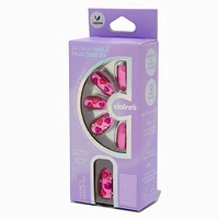 Puffy Heart Pink Chrome Short Almond Vegan Faux Nail Set - 24 Pack