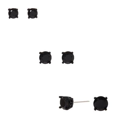 Black Cubic Zirconia Round Stud Earrings - 4MM, 5MM, 6MM