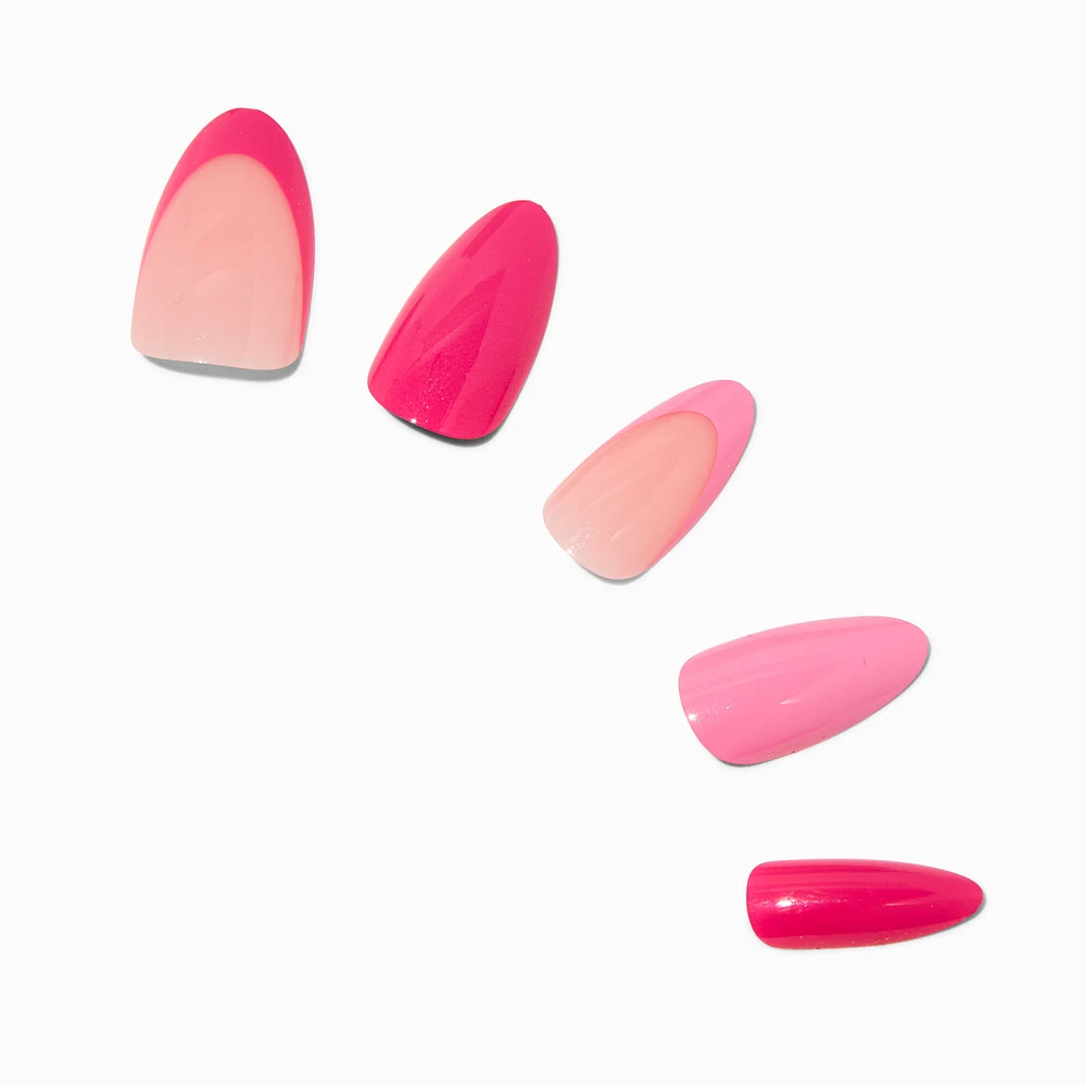 Monochrome Pink French Long Almond Vegan Faux Nail Set - 24 Pack