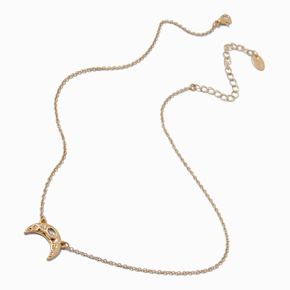 Gold-tone Sideways Crescent Moon Pendant Necklace