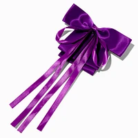 Jewel Tone Purple Long Ribbon Bow Barrette Hair Clip