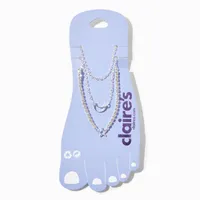Crescent Moon & Star Silver-tone Chain Anklets - 3 Pack