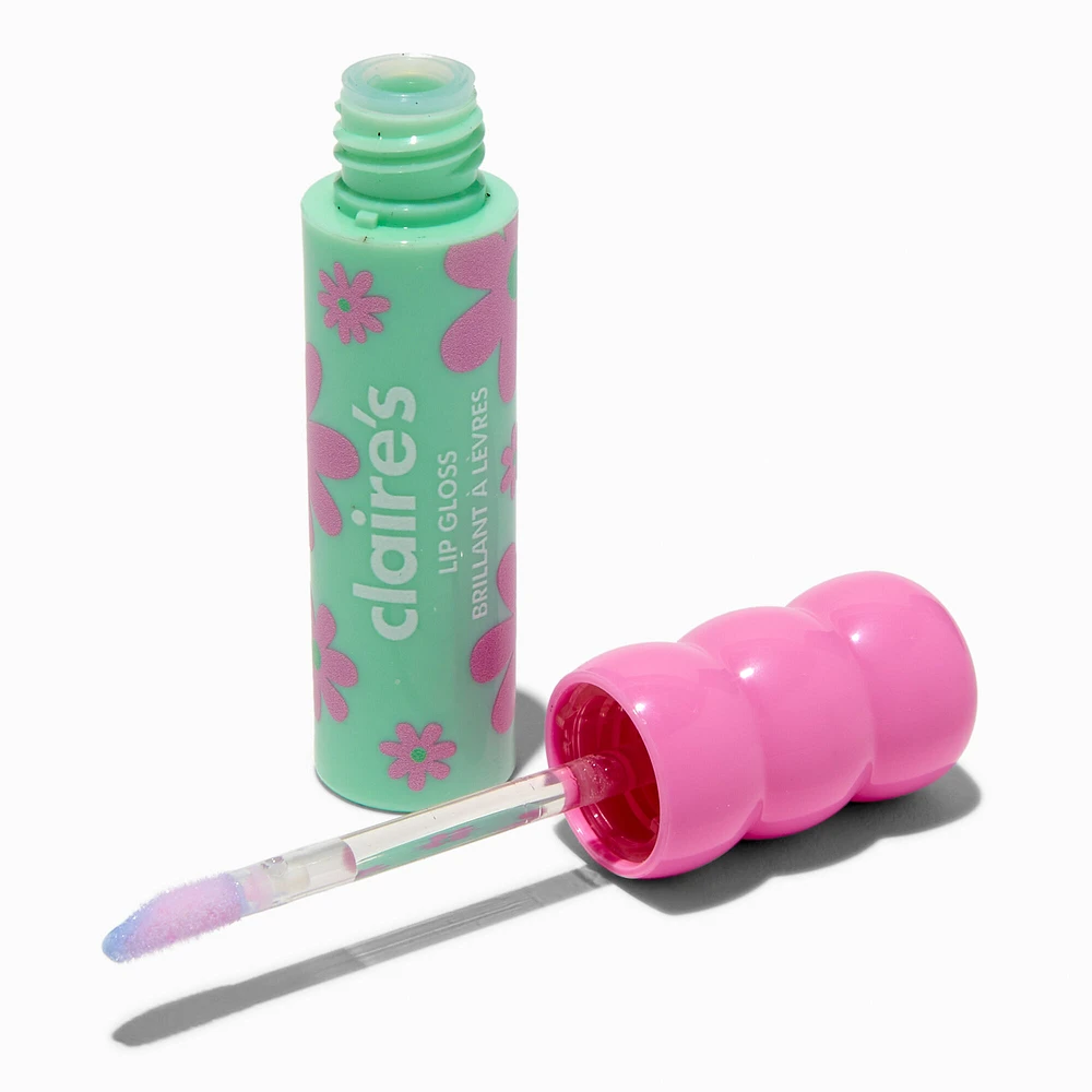 Pink Daisy Blue Lip Gloss Wand