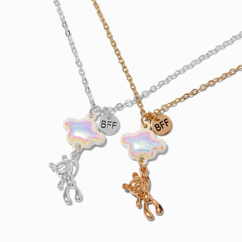 Best Friends Mixed Metal Iridescent Cloud Teddy Bear Pendant Necklaces - 2 Pack