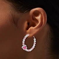 Pink & White Beaded Butterfly Hoop Earrings