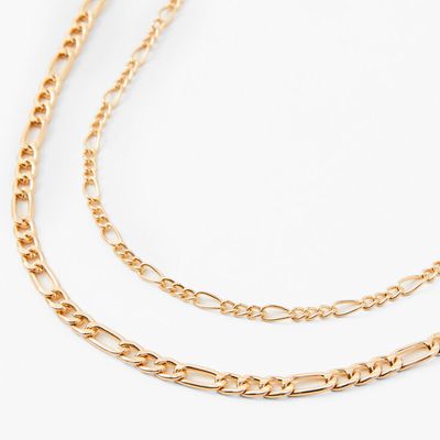 Gold Chunky Figaro Chain Link Necklace Set - 2 Pack