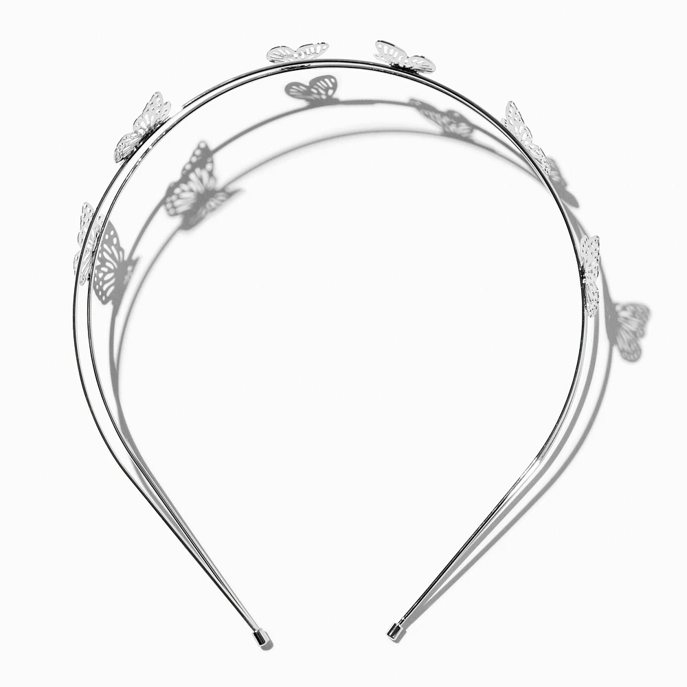 Silver Butterfly Double Row Metal Headband