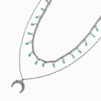 Silver-tone Turquoise Moon Multi-Strand Necklace