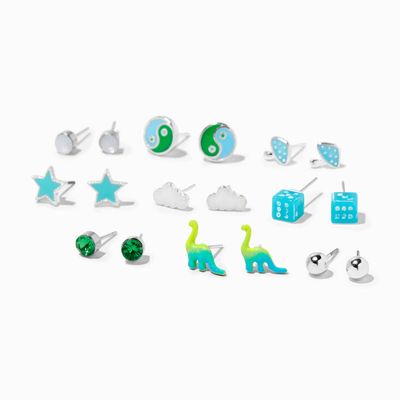 Blue Dinosaur Icon Stud Earrings - 9 Pack