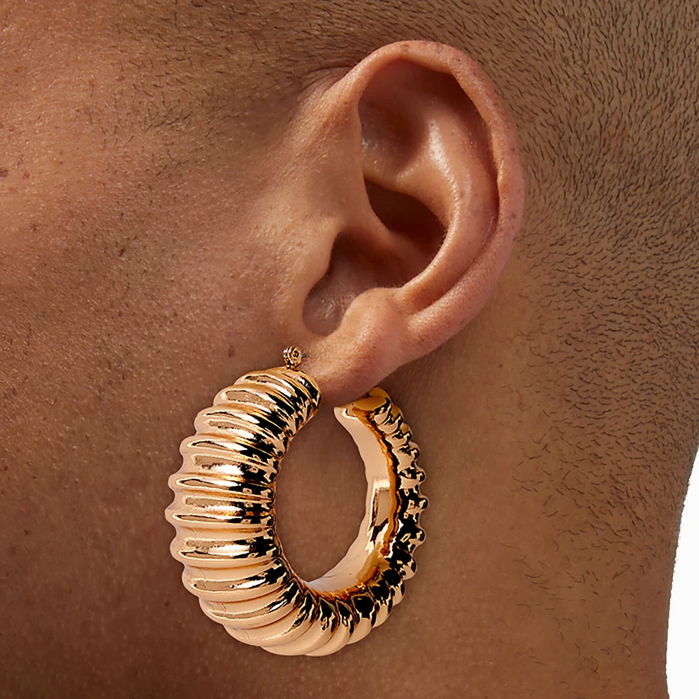 Gold-tone Treaded Hoop Earrings