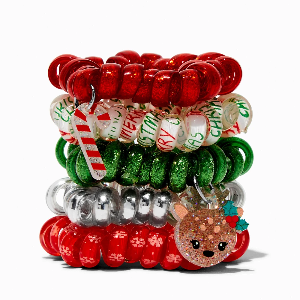 Christmas Holographic & Glitter Coil Bracelets - 5 Pack