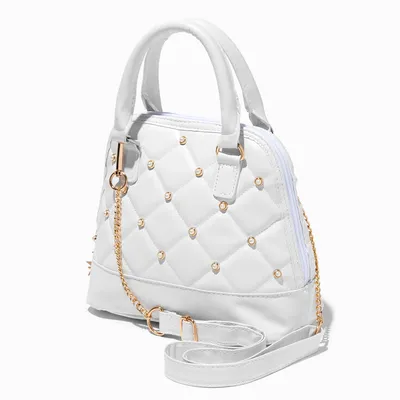 Claire's Club White Quilted Pearl Crossbody Handbag