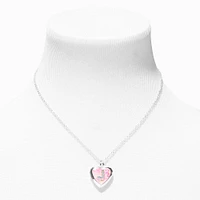 Pink Embellished Initial Glitter Heart Locket Necklace