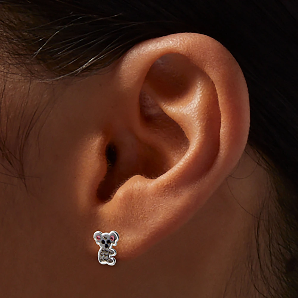 Sterling Silver Crystal Koala Stud Earrings