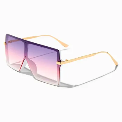 Oversized Square Frame Purple Lens Sunglasses