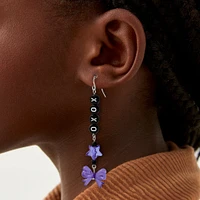 Purple ''XOXO'' 3" Drop Earrings