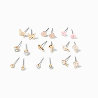 Gold Cottagecore Stud Earrings - 9 Pack