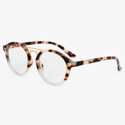Brown And Cream Tortoiseshell Round Clear Lens Frames