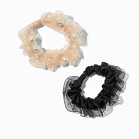 Sheer Pearl Ivory & Black Hair Scrunchies - 2 Pack