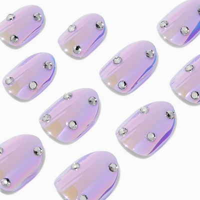 Claire's Club Lavender Haze Gem Press On Vegan Faux Nail Set - 10 Pack