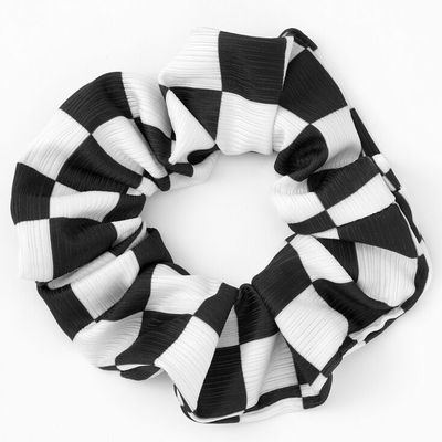 Medium Black & White Check Hair Scrunchie