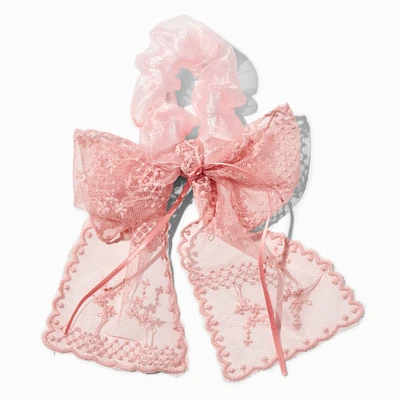 Blush Pink Lace Bow Hair Scrunchie